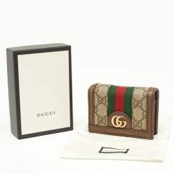 Gucci Brown GG Supreme Canvas and Leather Web Ophidia Card Case Wallet