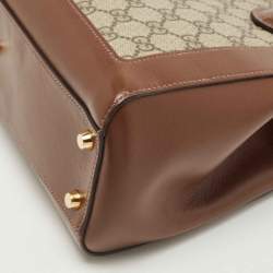 Pre Owned Gucci Brown/Beige GG Supreme Canvas and Leather Medium Web Jackie 1961 Tote