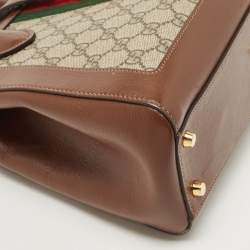 Pre Owned Gucci Brown/Beige GG Supreme Canvas and Leather Medium Web Jackie 1961 Tote