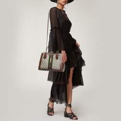 Pre Owned Gucci Brown/Beige GG Supreme Canvas and Leather Medium Web Jackie 1961 Tote