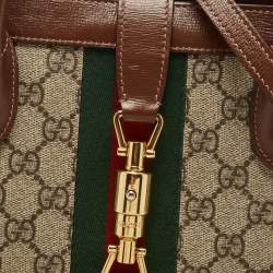 Pre Owned Gucci Brown/Beige GG Supreme Canvas and Leather Medium Web Jackie 1961 Tote