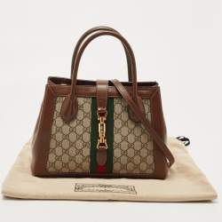 Pre Owned Gucci Brown/Beige GG Supreme Canvas and Leather Medium Web Jackie 1961 Tote