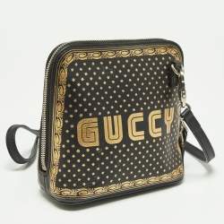 Pre Owned Gucci X Sega Black/Gold Leather Mini GUCCY Star Dome Crossbody Bag