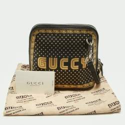 Pre Owned Gucci X Sega Black/Gold Leather Mini GUCCY Star Dome Crossbody Bag