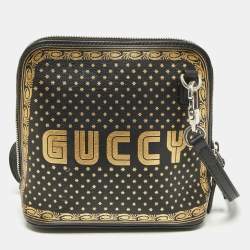 Pre Owned Gucci X Sega Black/Gold Leather Mini GUCCY Star Dome Crossbody Bag