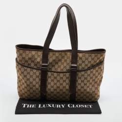 Gucci Beige/Brown GG Canvas and Leather Shopper Tote