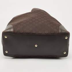 Pre Owned حقيبة يد توتس غوتشي بابوسكا رأسيه شوبينغ كبيرة جلد و كانفاس جي جي كريستال أبنوسي و بيج