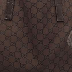 Pre Owned حقيبة يد توتس غوتشي بابوسكا رأسيه شوبينغ كبيرة جلد و كانفاس جي جي كريستال أبنوسي و بيج