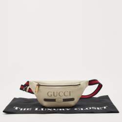 Pre Owned Gucci Off White Leather Logo Web Belt Bag