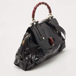 Pre Owned Gucci Black Coated Nylon and Leather Dialux Pop Bamboo Top Handle Bag