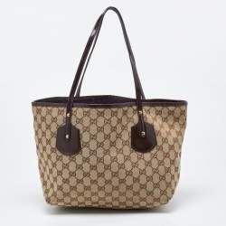مملوكة مسبقًا حقيبة يد توتس غوتشي جولي جلد لامع وكانفاس GG بيج/بني فاتح بنمط ويب ودلاية 