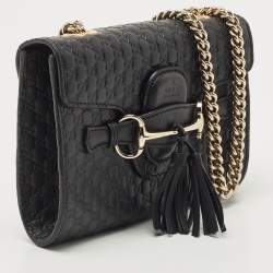 Pre Owned Gucci Black Microguccissima Leather Mini Emily Crossbody Bag
