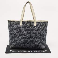 Gucci Off White/Blue Signature Print Canvas Large Shopper Tote