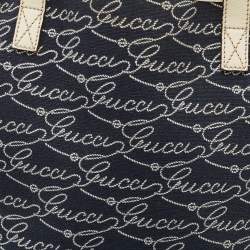 Gucci Off White/Blue Signature Print Canvas Large Shopper Tote