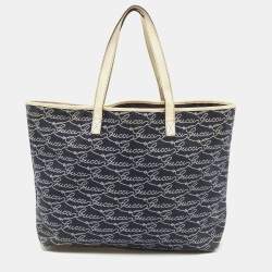 Gucci Off White/Blue Signature Print Canvas Large Shopper Tote