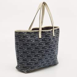 Gucci Off White/Blue Signature Print Canvas Large Shopper Tote