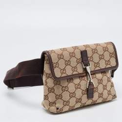 Pre Owned Gucci Beige/Brown GG Canvas and Leather Flight Belt Bag