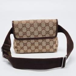 Pre Owned Gucci Beige/Brown GG Canvas and Leather Flight Belt Bag