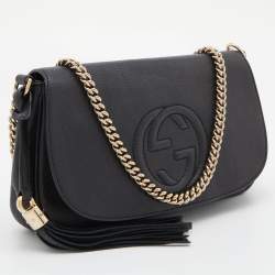 Pre Owned Gucci Black Leather Flap Soho Chain Shoulder Bag