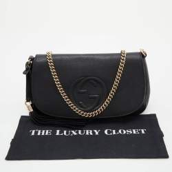 Pre Owned Gucci Black Leather Flap Soho Chain Shoulder Bag