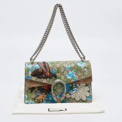 Gucci Beige GG Supreme Canvas and Suede Small Dionysus Floral/Bee Applique Shoulder Bag