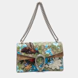 Gucci Beige GG Supreme Canvas and Suede Small Dionysus Floral/Bee Applique Shoulder Bag
