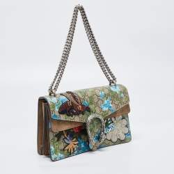 Gucci Beige GG Supreme Canvas and Suede Small Dionysus Floral/Bee Applique Shoulder Bag