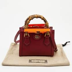 Pre Owned Gucci Red Leather Mini Diana Tote