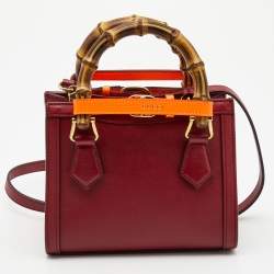 Pre Owned Gucci Red Leather Mini Diana Tote