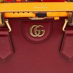 Pre Owned Gucci Red Leather Mini Diana Tote