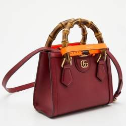 Pre Owned Gucci Red Leather Mini Diana Tote