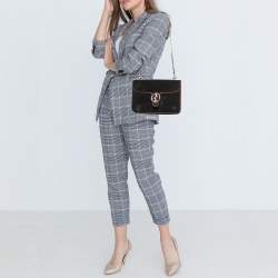 Pre Owned Gucci Black Suede and Leather 1973 Flap Shoulder Bag