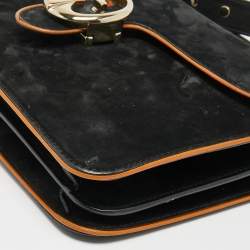Pre Owned Gucci Black Suede and Leather 1973 Flap Shoulder Bag
