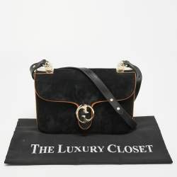 Pre Owned Gucci Black Suede and Leather 1973 Flap Shoulder Bag