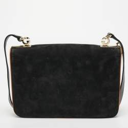 Pre Owned Gucci Black Suede and Leather 1973 Flap Shoulder Bag