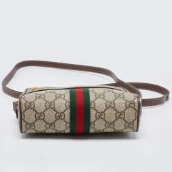 Pre Owned Gucci Beige GG Supreme Canvas and Leather Mini Ophidia Crossbody Bag