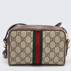 Pre Owned Gucci Beige GG Supreme Canvas and Leather Mini Ophidia Crossbody Bag