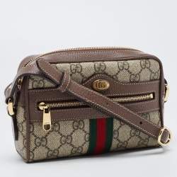 Pre Owned Gucci Beige GG Supreme Canvas and Leather Mini Ophidia Crossbody Bag