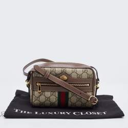 Pre Owned Gucci Beige GG Supreme Canvas and Leather Mini Ophidia Crossbody Bag