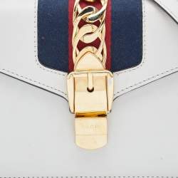 Pre Owned Gucci Off White Leather Mini Web Sylvie Top Handle Bag