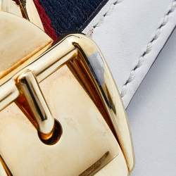 Pre Owned Gucci Off White Leather Mini Web Sylvie Top Handle Bag