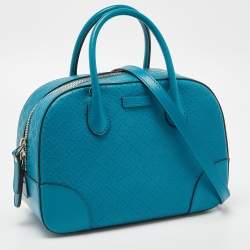 Pre Owned Gucci Turquoise Diamante Leather Small Satchel