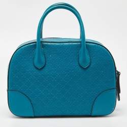 Pre Owned Gucci Turquoise Diamante Leather Small Satchel