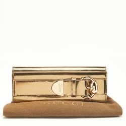 Gucci Gold Patent Leather Buckle Continental Wallet