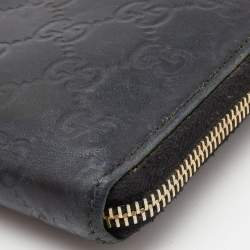 Gucci Black Guccissima Leather Zip Around Continental Wallet