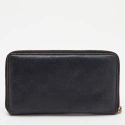 Gucci Black Guccissima Leather Zip Around Continental Wallet