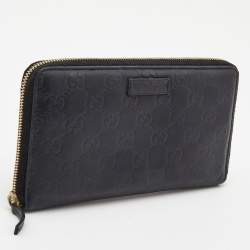Gucci Black Guccissima Leather Zip Around Continental Wallet