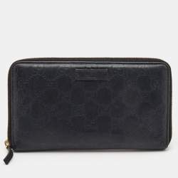 Gucci Black Guccissima Leather Zip Around Continental Wallet