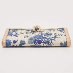 Gucci Blue/Beige Floral Print Canvas and Leather Wave Continental Wallet