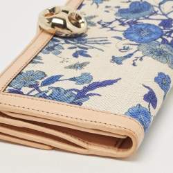 Gucci Blue/Beige Floral Print Canvas and Leather Wave Continental Wallet